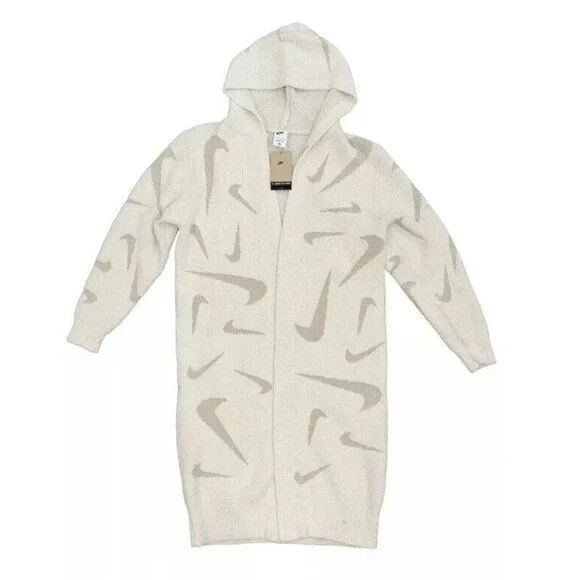 Nike Sportswear Womens SMALL Phoenix Cozy Boucle White Long Knit Cardigan NEW - Picture 1 of 6